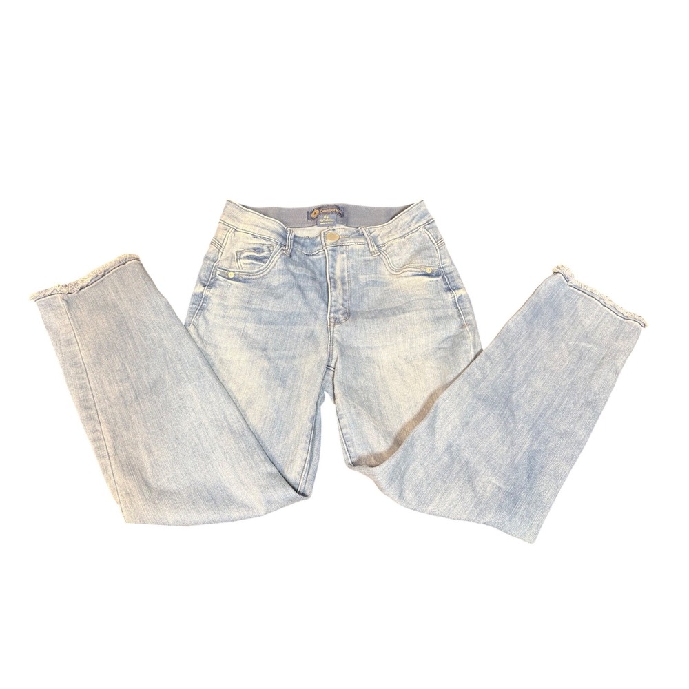 Democracy Ab Solution Jeans 2P Petite Light Wash Straight Leg Frayed Hem Stretch